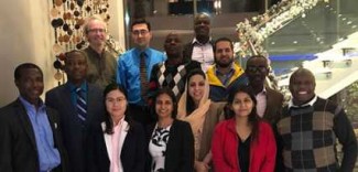 NIDA Humphrey Fellows met for a networking event during ISSUP-4. Front row, from left: Daniel Amankwaah, Ghana; Tran Hoang Huyn, Vietnam; Nazish Yousaf, Pakistan; Farheen Naveed, Pakistan; and Rogers Mutaawe, Uganda. Center row, from left: Martin Agwogie, Nigeria; Asia Ashraf, Pakistan; and Kouame Seaminou, Togo. Back row, from left: Steve Gust, NIDA; Brian Morales, INL; Rogers Kasirye, Uganda; Samuel Hanu, Ghana; and Walid Hassan Ibrahim, Egypt.