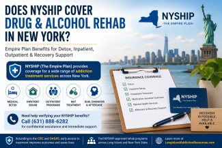 Visual overview of NYSHIP (Empire Plan) insurance coverage for addiction treatment in New York, including detox, inpatient rehab, outpatient programs, and recovery support services.