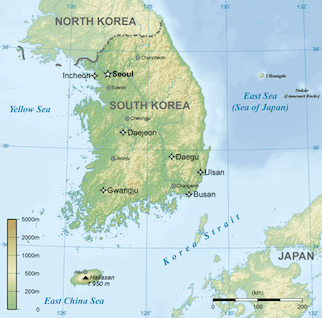 Political map of Korea Country Profile showing major cities.