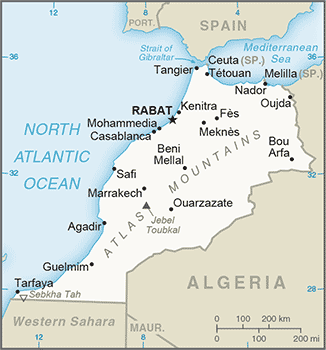 Political map of Morocco Country Profile showing major cities.